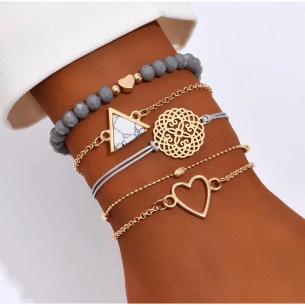 4 Piece Gray Beaded Bracelet Set